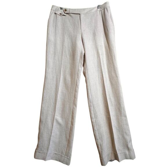 Liz Claiborne Audra Sz 12 Beige 100% Linen Cuffed Trouser Pants Beach Career NWT - Picture 2 of 16
